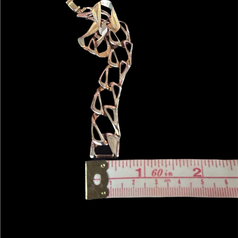 Vintage Gold Tone Geometric Open Link Chain Bracelet with Black Enamel Detail - Picture 4 of 6